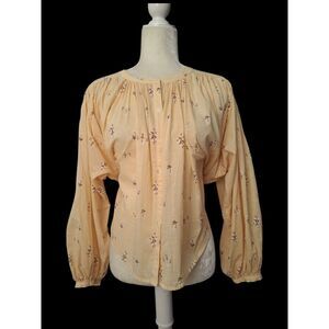 Loft Women's Breathable Cotton Boho Balloon Sleeves Yellow Floral Top Sz Small